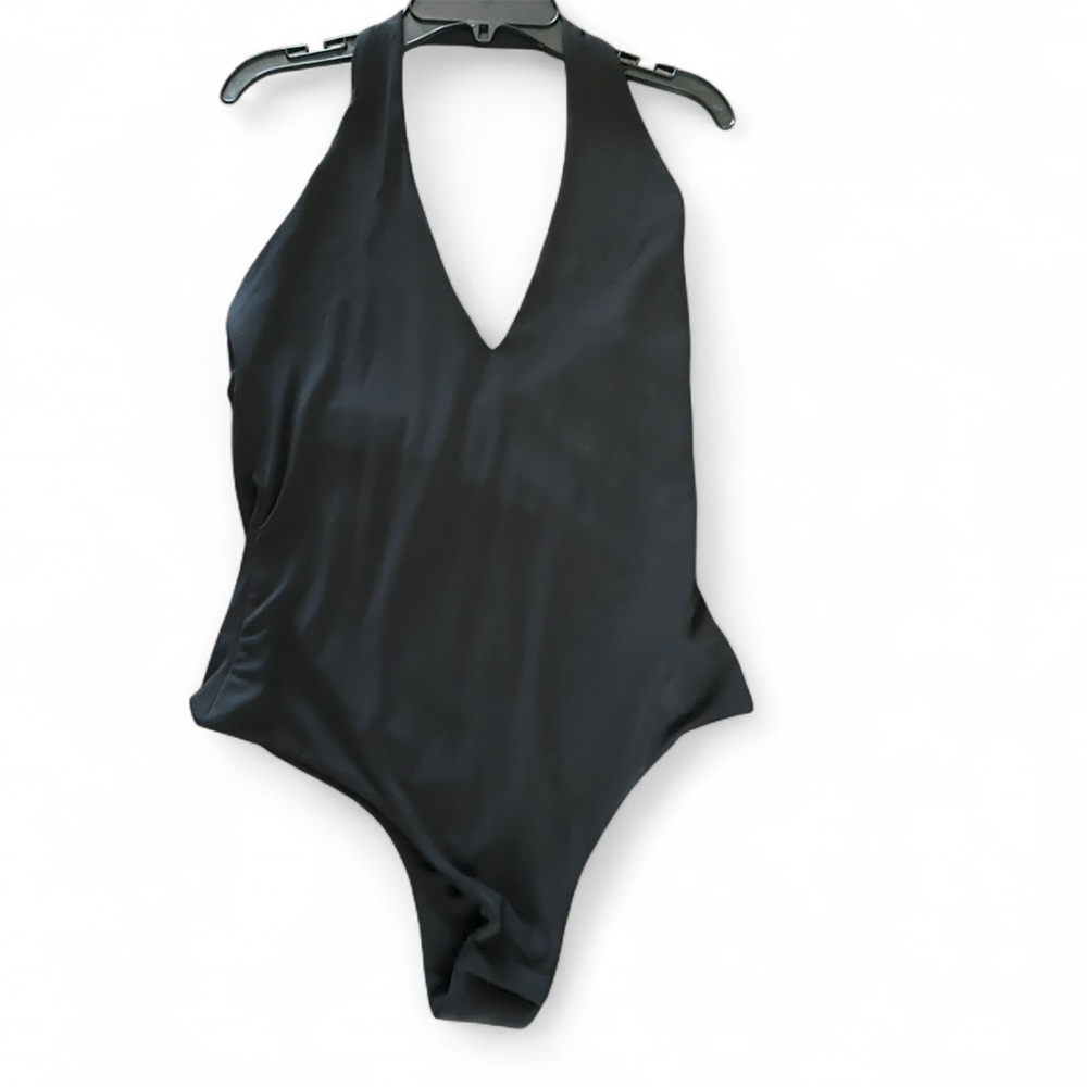 Sophisticated Black Halter Bodysuit